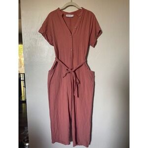Petal + Pup Dusty Rose Linen Blend Short Sleeve Belted Jumpsuit Size‎ M